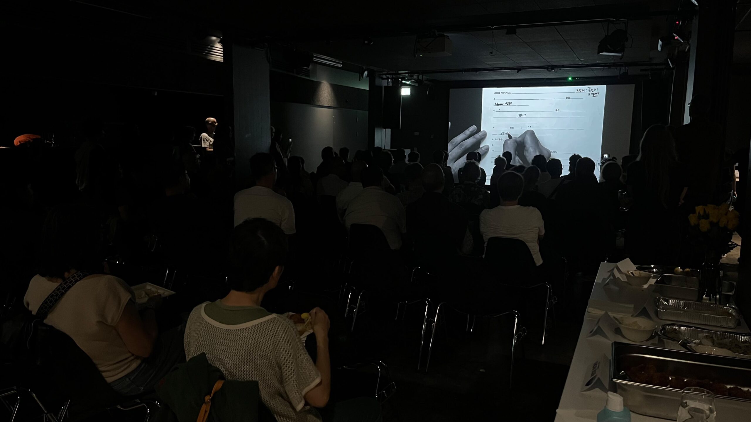 Audience at SCREEN TIME Korean video art screening at HEK Basel